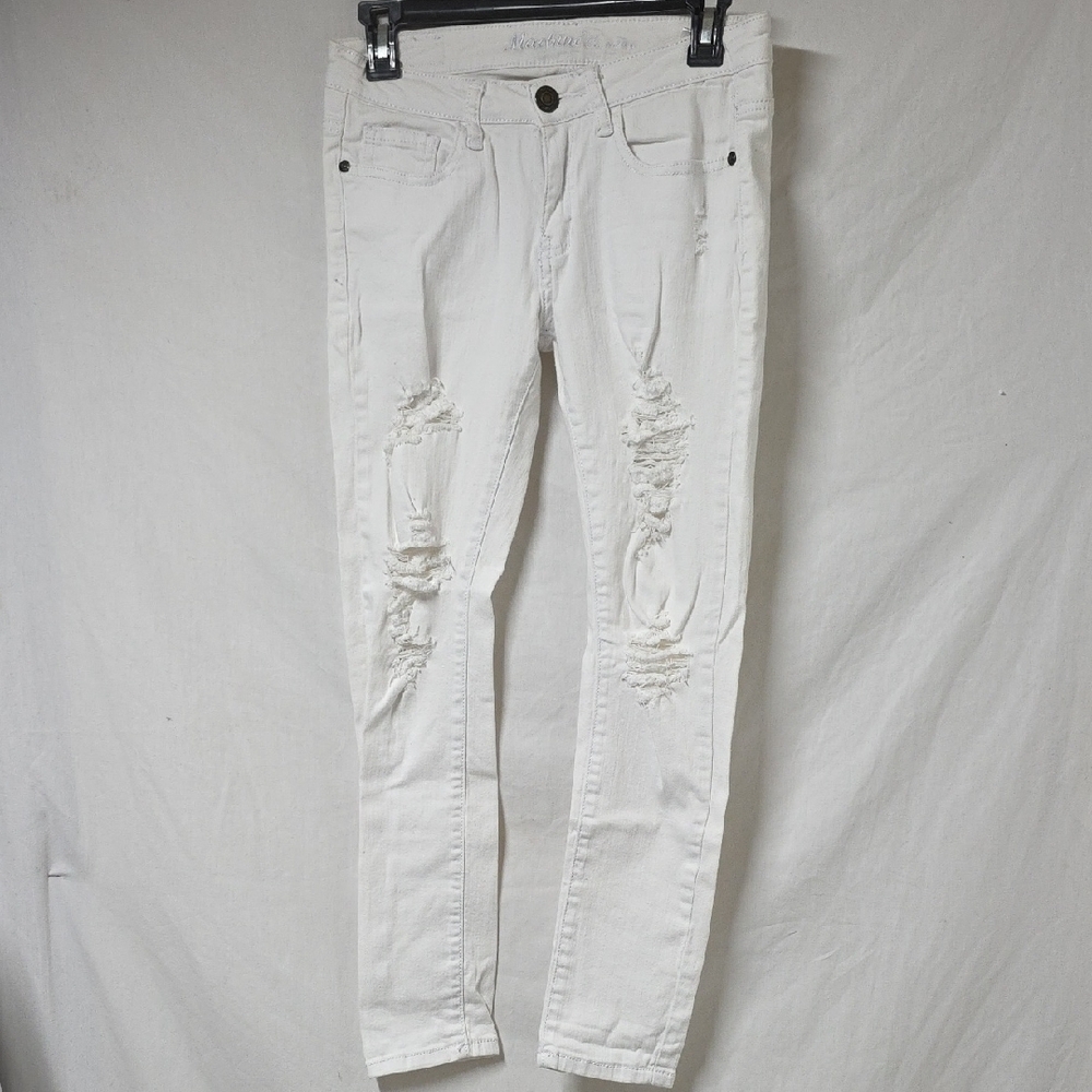 Machine Nouvelle Mode White Distressed Skinny Jeans 27